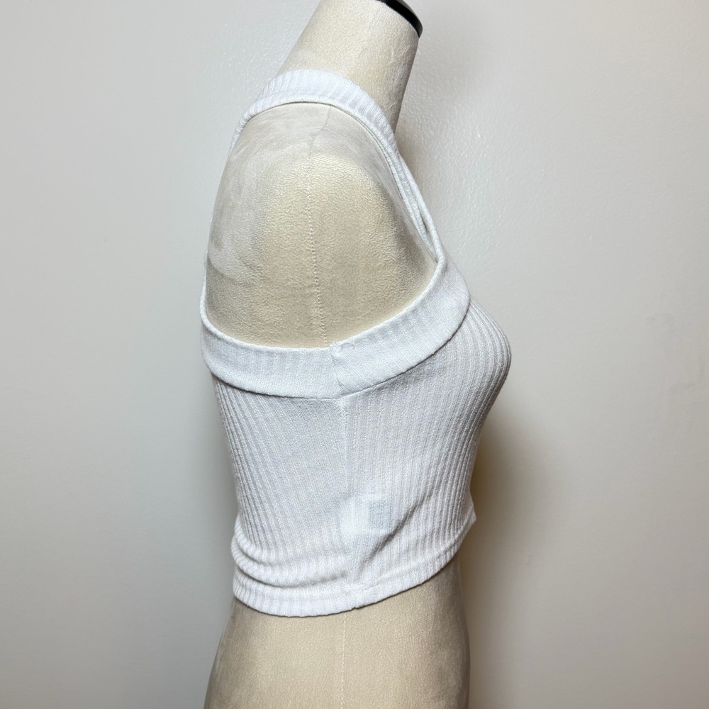 Women's SHEIN White Ribbed Criss Cross Halter Crop Top Size Small Y2K Minimalist - Picture 2 of 7